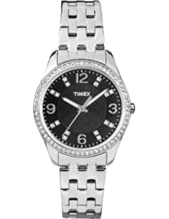 Timex Womens T2P387 Crystal Black Dial Stainless Steel Bracelet Watch