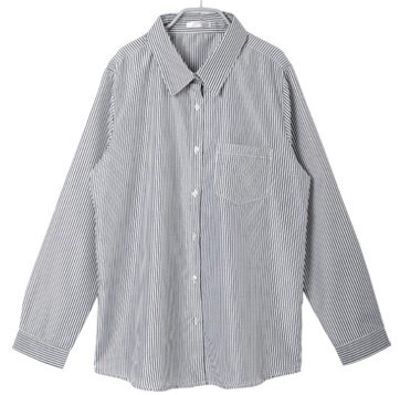 (Clack) レディース / シャツ 長袖 ストライプ 柄 チュニックシャツ 羽織り ブラウス トップス 軽 アウター ブラック S M L LL FREE