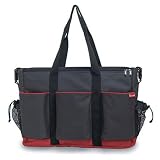 Skip Hop Duo Side by Side Diaper Bag - Charcoal/Red Piping & Base Image
