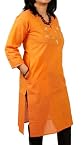Orange Mangalgiri Embroidered Yoke Kurta | Sizes XXL
