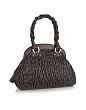 Fontanelli Dark Brown Pleated Italian Leather Bowler Bag