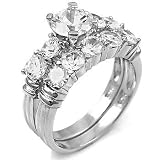 Sterling Silver Cubic Zirconia CZ Wedding Engagement Ring Set