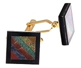 Gold plated cufflinks with a frame of onyx and a diagonal design of multiple genuine stones with presentation box. Made in the U.S.A