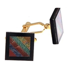 Gold plated cufflinks with a "frame" of onyx and a diagonal design of multiple... by 