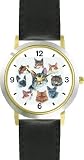 Collage of Cats No.2 - Cat - JP - WATCHBUDDY&reg; DELUXE TWO-TONE THEME WATCH - Arabic Numbers - Black Leather Strap-Women's Size-Small