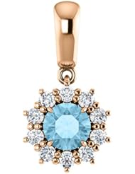 14K Rose Gold Round Cut Blue and White Diamond Pendant -- LIFETIME WARRANTY