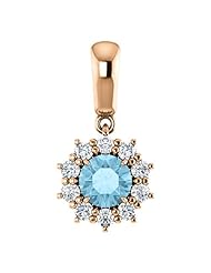 10K Rose Gold Round Cut Blue and White Diamond Pendant -- LIFETIME WARRANTY