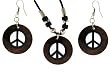 Peace Sign Earrings Necklace Set- Round Coconut 1 Inch Diameter