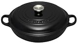 Le Creuset Cast Iron Black Enamel Interior Shallow Casserole, Satin Black (Matt Black Finish), 26 cm