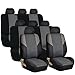 FH Group Three Row 8 Seater Cross Weave Fabric Car Seat Covers Airbag Compatible & Rear Split Bench - Universal Fit for Cars Trucks and SUVs Gray/Black