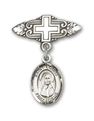 Sterling Silver Baby Badge with St. Louise de Marillac Charm and Badge Pin with Cross