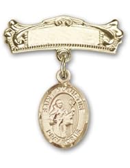 Gold Filled Baby Badge with St. Augustine Charm and Arched Polished Badge Pin