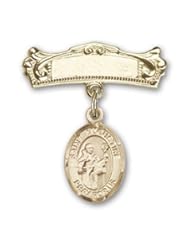 14kt Gold Baby Badge with St. Augustine Charm and Arched Polished Badge Pin