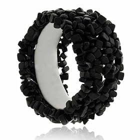 Style Large Chunky Genuine Onyx Stone Chip Stretch Bracelet by Onyx Bracelet