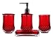 JustNile 4 Piece Elegant, Luxurious, Translucent Red Bathroom Accessory Set; includes Tumbler, Toothbrush Holder, Lotion Dispenser and Soap Dish, Made with Durable Acrylic