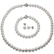 White 6-7mm AAA Cultured Pearl Strand Princess Necklace 18", Bracelet (LS1R2) & AAAA Earrings (LS1B) Platinum Overlay CAREFREE Sterling Silver Set