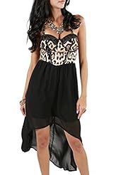 Corset   Waistline Leopard Print Lace  Dress