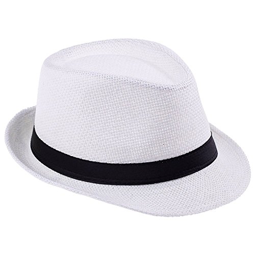 Elee Unisex Kids Straw Trilby Fedora Cap Jazz Hat Short Brim Sunat
