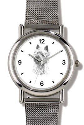 CAIRN TERRIER DOG (MS) - WATCHBUDDY® ELITE Chrome-Plated Metal Alloy Watch with Metal Mesh Strap - Large Size (Men's or Jumbo Women's Size)