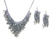 Just Give Me Jewels Handcrafted Coral Design Grey Beaded Bib Necklace and Earring Set