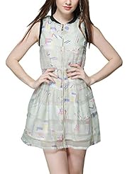 General Print Summer Sleeveless Organza Empire   Waistline  Dress
