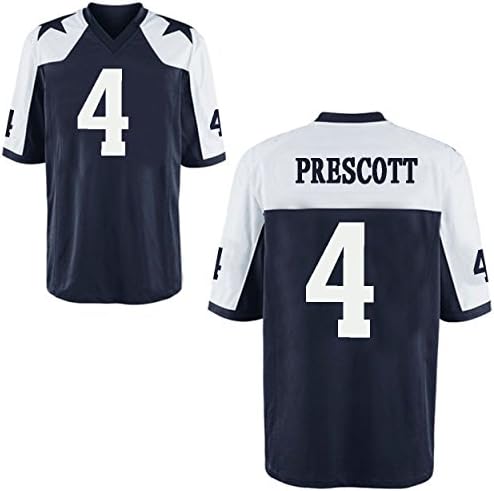 ZCYRTMY Dallas Football Cowboys Player Dak Prescott#4 Jersey (Navy, L)