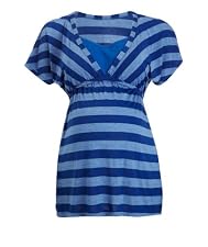 Maternity Short Sleeve Blue Stripe Empire Seam Nursing Top
