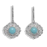 Sterling Silver Turquoise Scroll Design Dangle Earrings by Sajen