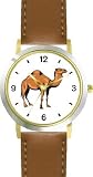 Dromedary Camel Animal - WATCHBUDDY® DELUXE TWO-TONE THEME WATCH - Arabic Numbers - Brown Leather Strap-Size-Large ( Men's Size or Jumbo Women's Size )