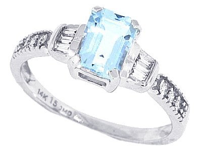 1.11ct Emerald Cut Aquamarine Ring with Diamonds in 14kt White Gold