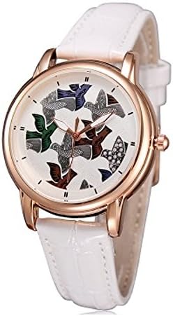 Fashion Pigeon Pattern Dial White Band Lady's Quartz Dress Watch