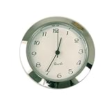Mini Clock Quartz Movement Insert Round 1 7/16" Silver Tone White Dial with Numbers