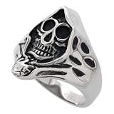 Surgical Steel Grim Reaper Head Skull Ring 15/16 in. (24mm), size 11
