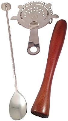 On The Rox-3 Piece Cocktail Mixing Accessory Set with Spoon, Strainer and Muddler