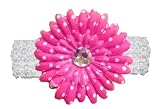 Hot Pink Polka Dot Gerbera Daisy Flower White Crochet Headband Gerber – girls child baby toddler apparel head hair band bow bows girl soft infant youth accessory Picture