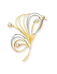14k Gold Rhodium & CZ Swirl Pin