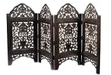 New CBK SCREEN EA 1 MINI FOLDING OPENFILAGREE EMBOSS ON TOP CARVED4 PANELS RUSTIC BROWN STAIN WOOD