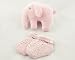 Alimrose Designs Set Matching hand knitted booties in pale pink with knitted elephant squeaker.