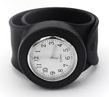 SNAP/SLAP ON SILICONE WATCH - FULLY NUMBERED MATTE FACE - BLACK STRAP WITH BLACK FACE