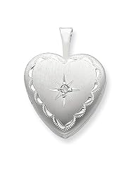 Genuine .925 Sterling Silver & Diamond 16mm Satin & D/C Heart Locket. 100% Satisfaction Guaranteed.