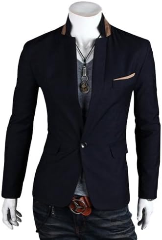 Men's Slim Fit Formal Casual One Button Buckle Blazers Jackets Blazer Coats Shirts Tops Outerwear (L, Navy)
