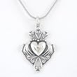 Detailed Celtic Claddagh Pendant with Heart and Crown in Sterling Silver on an 18" Rhodium and Sterling Snake Chain, #8254