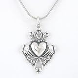 Detailed Celtic Claddagh Pendant with Heart and Crown in Sterling Silver on an 18 Rhodium and Sterling Snake Chain, #8254