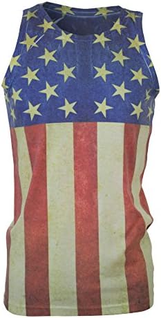 Waves Apparel Men's Slim Fit USA Flag Patriotic Tank Top Small Red/White
