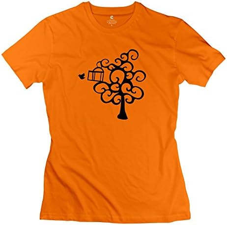 Woman Tree Bird T-Shirt - Vintage Custom Orange T Shirt