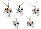 Adorable Kitty Cat Charm Necklace with Flower Bow You Choose Bow Color Silver Tone