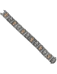 Designer 18k Gold & Sterling Silver Fleur De Lis Large Bracelet