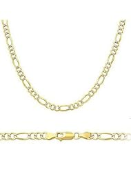 Solid 14k Two Tone Gold Figaro Pave Chain Necklace 2.5mm 16"