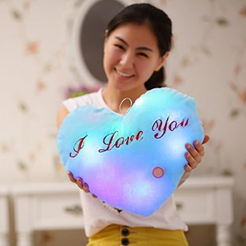 USFAN LED Light Heart Style Pillow Plush Toy Valentine's Day Gift Home Decor (Blue)