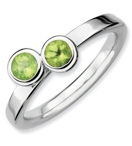 Sterling Silver Stackable Db Round Peridot Ring 